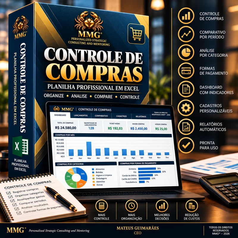 Capa de Planilha Excel Controle de Compras com Dashboard